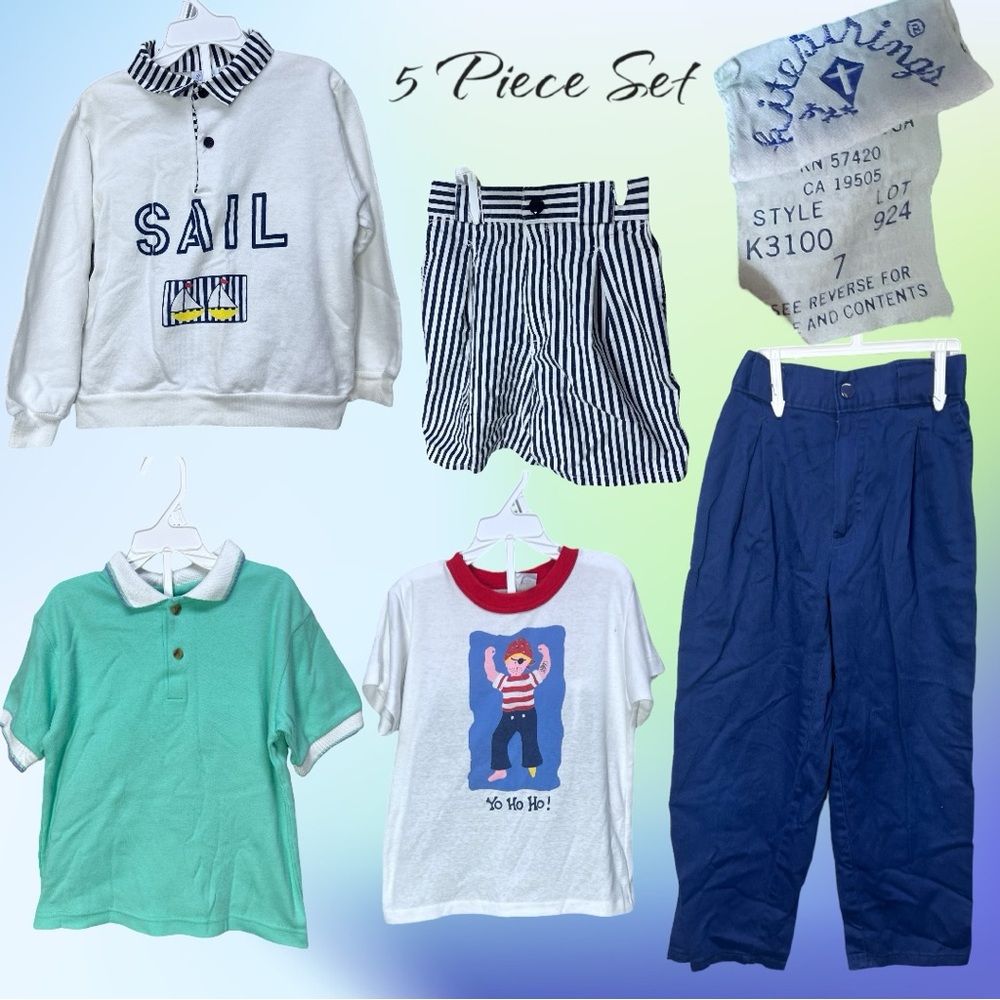 90’s Kitestrings 5 Piece Boys Sweater, Polo, Tshirt, Shorts, & Pant Bundle Sz 7